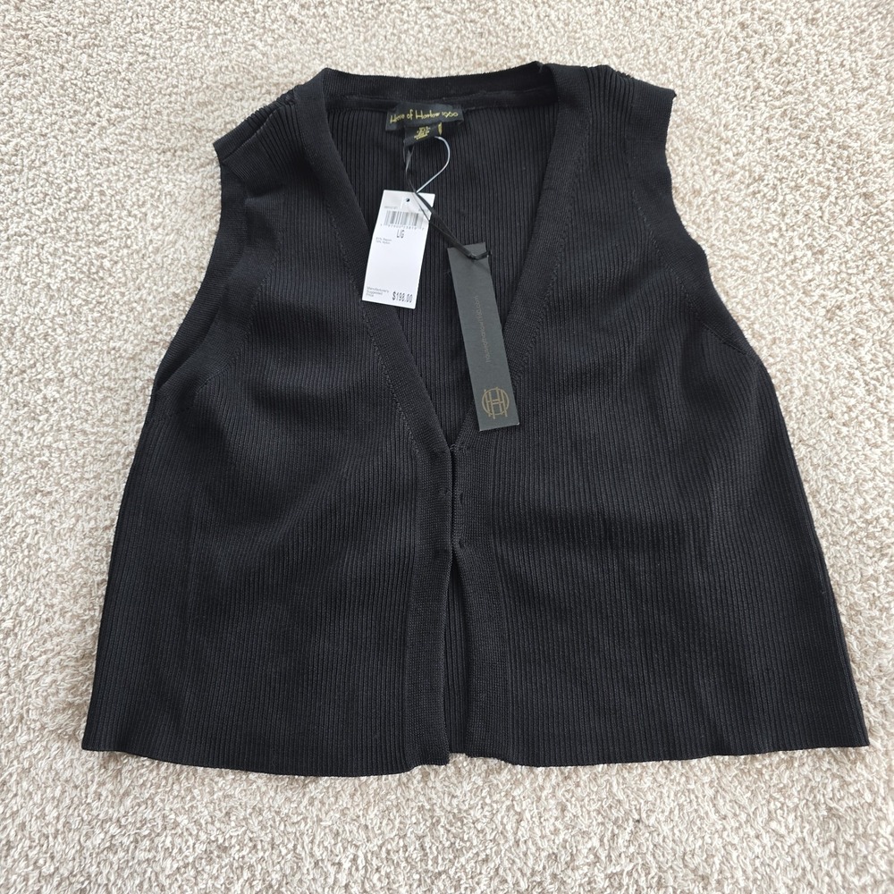 House of Harlow 1960 Black Ribbed Knit Sleeveless Crop Top Modern Layer Sz L NWT